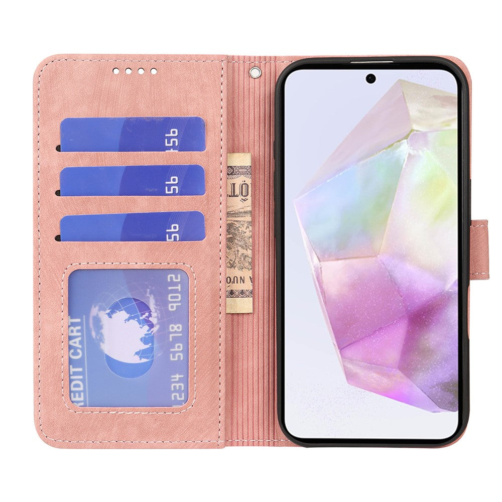 For Samsung Galaxy A57 5G Case Flip Wallet Striped Texture Leather Phone Cover - Rose Gold