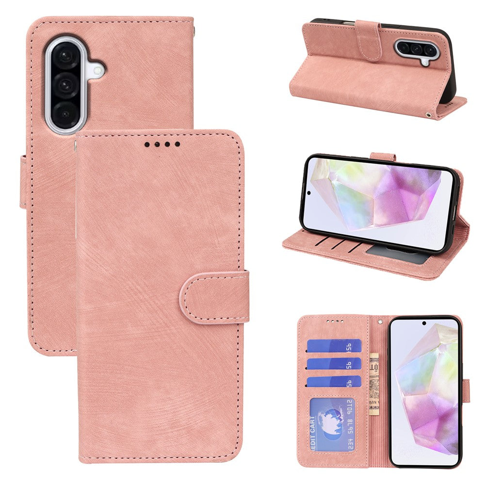 For Samsung Galaxy A57 5G Case Flip Wallet Striped Texture Leather Phone Cover - Rose Gold
