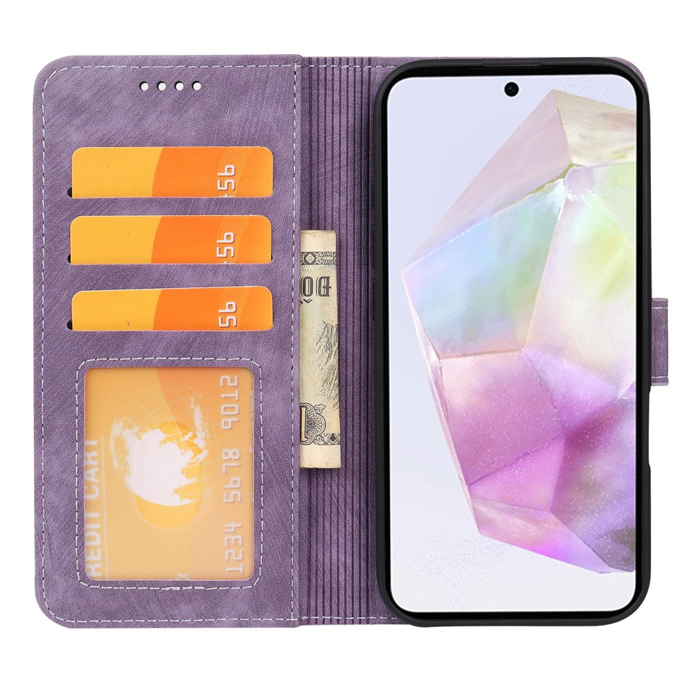 For Samsung Galaxy A57 5G Case Flip Wallet Striped Texture Leather Phone Cover - Purple