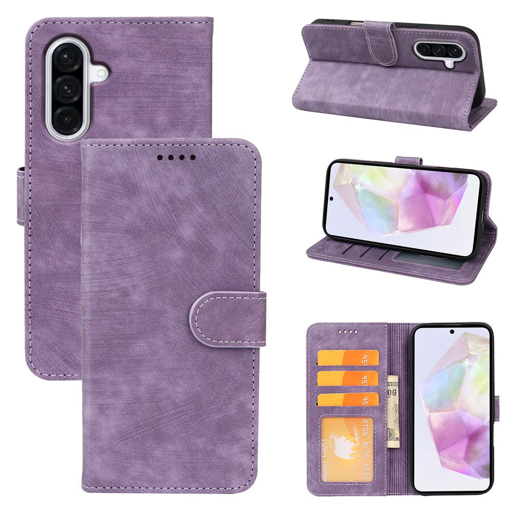 For Samsung Galaxy A57 5G Case Flip Wallet Striped Texture Leather Phone Cover - Purple