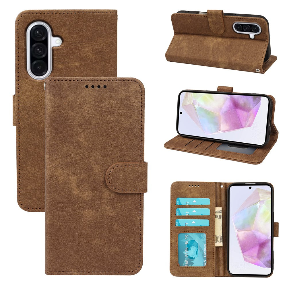For Samsung Galaxy A57 5G Case Flip Wallet Striped Texture Leather Phone Cover - Brown