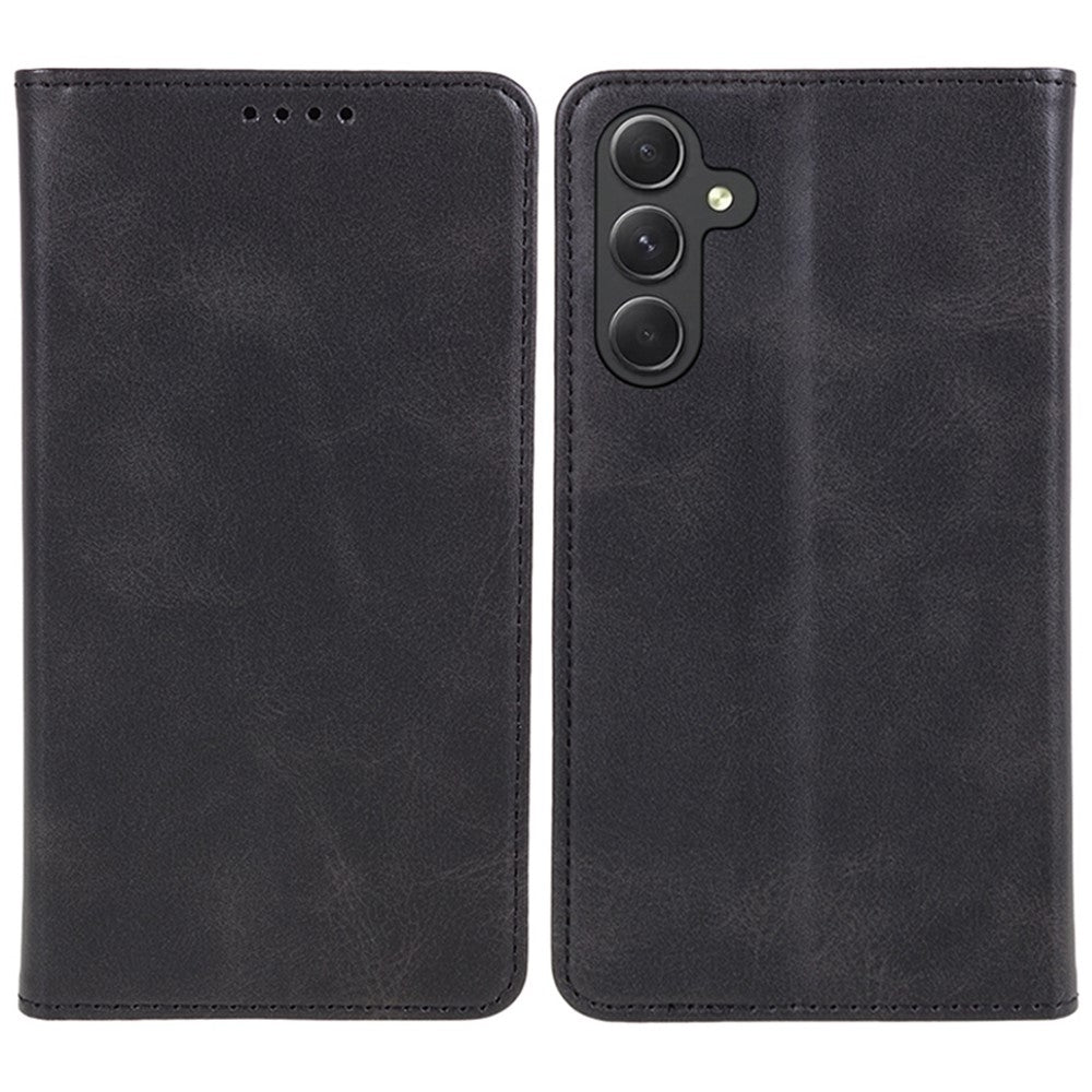 For Samsung Galaxy A57 5G Case Strong Magnetic PU Leather Phone Cover Calf Texture - Black