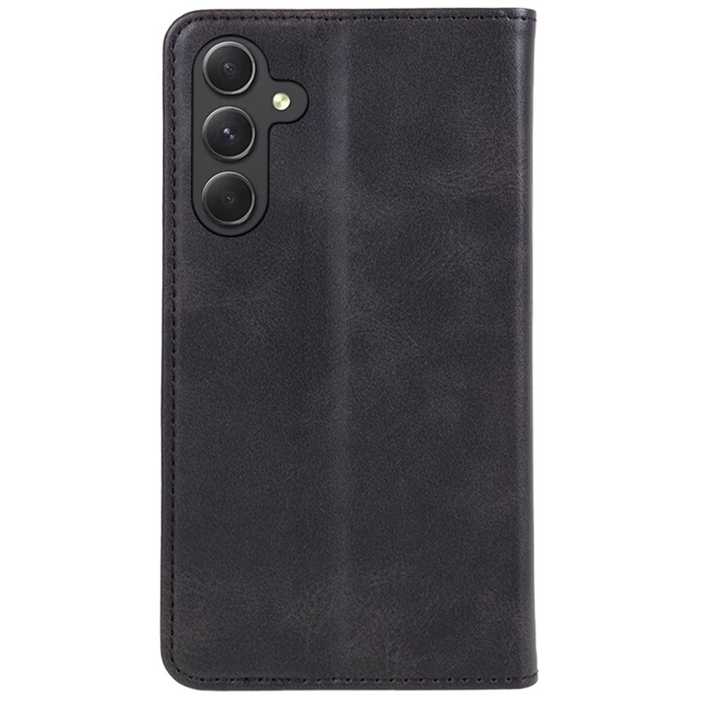 For Samsung Galaxy A57 5G Case Strong Magnetic PU Leather Phone Cover Calf Texture - Black