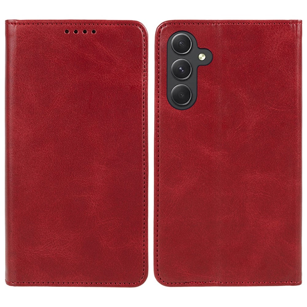 For Samsung Galaxy A57 5G Case Strong Magnetic PU Leather Phone Cover Calf Texture - Red