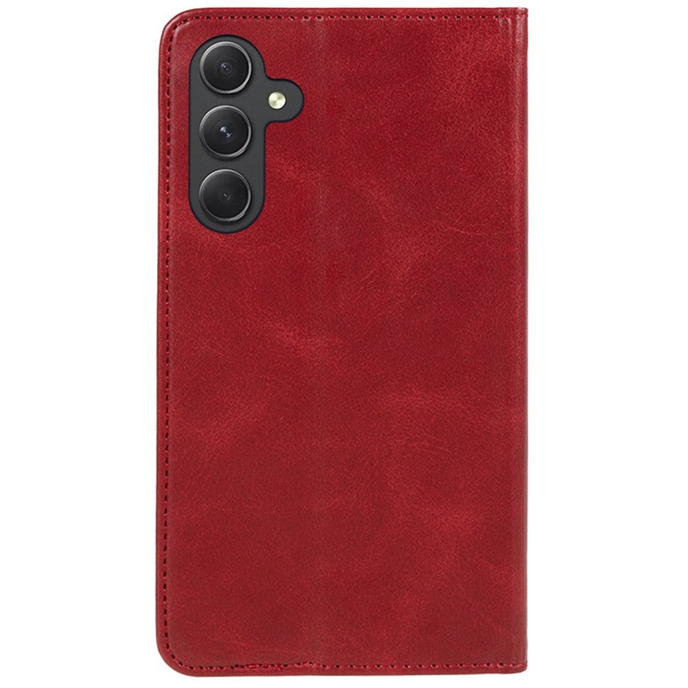 For Samsung Galaxy A57 5G Case Strong Magnetic PU Leather Phone Cover Calf Texture - Red
