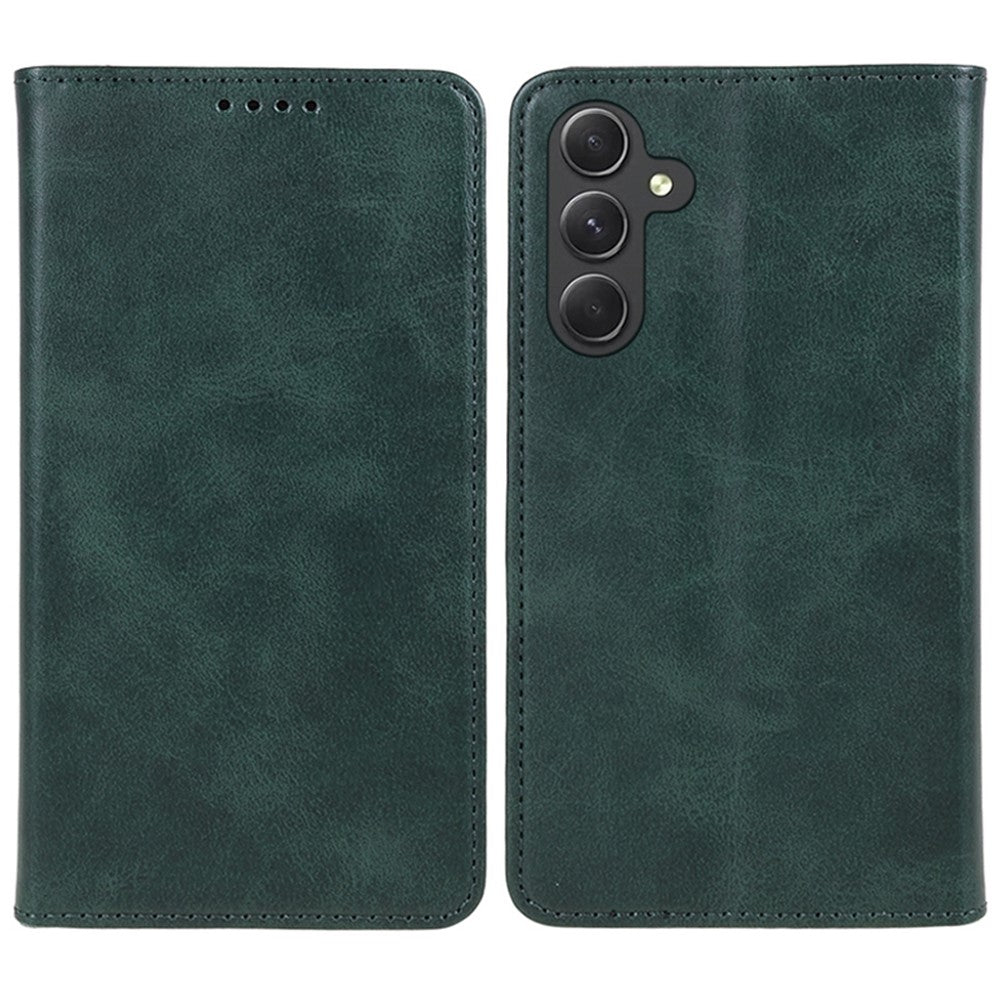 For Samsung Galaxy A57 5G Case Strong Magnetic PU Leather Phone Cover Calf Texture - Green