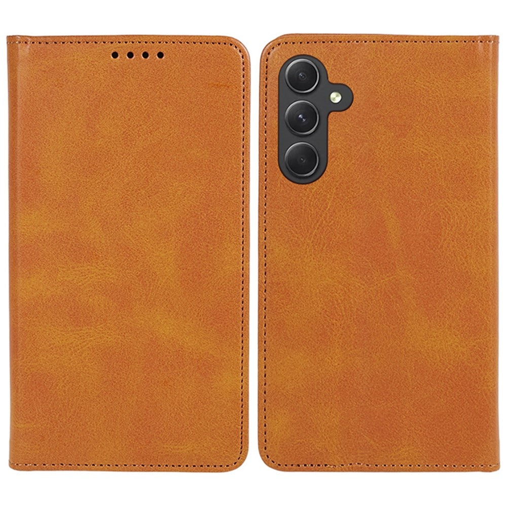 For Samsung Galaxy A57 5G Case Strong Magnetic PU Leather Phone Cover Calf Texture - Khaki