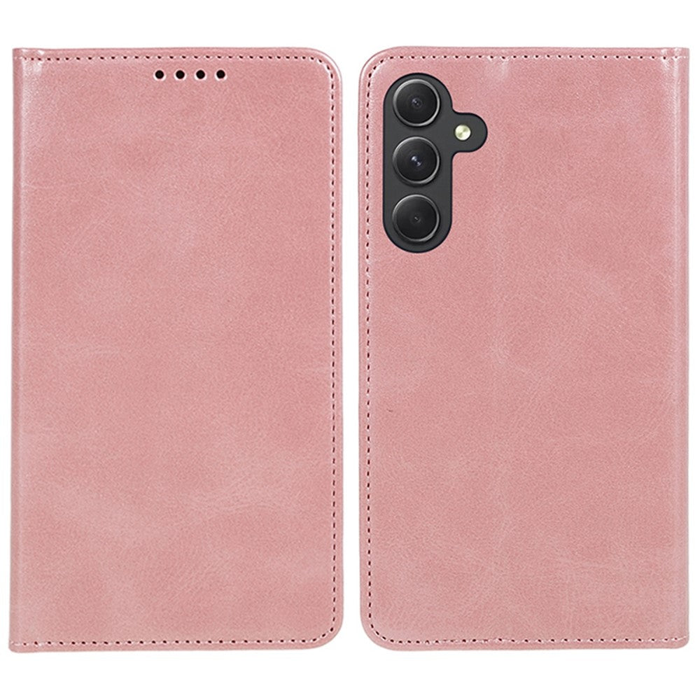 For Samsung Galaxy A57 5G Case Strong Magnetic PU Leather Phone Cover Calf Texture - Rose Gold