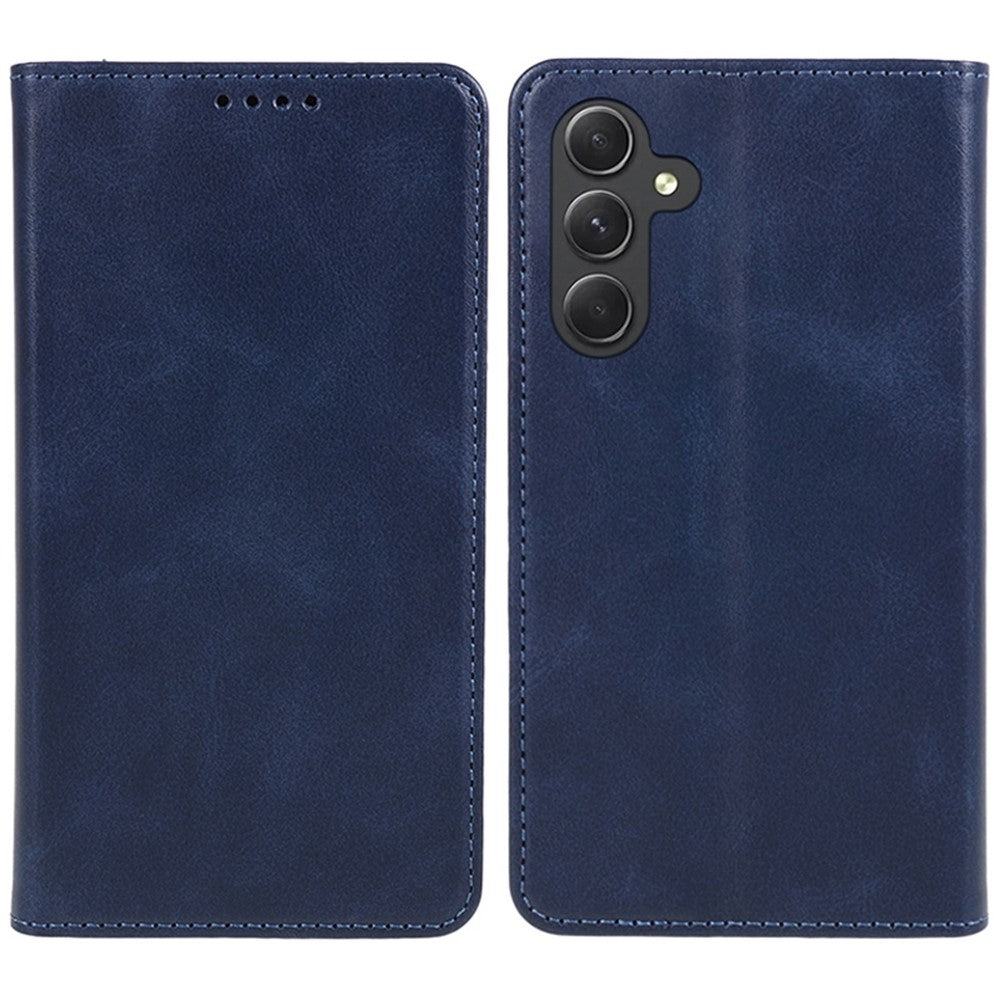For Samsung Galaxy A57 5G Case Strong Magnetic PU Leather Phone Cover Calf Texture - Blue