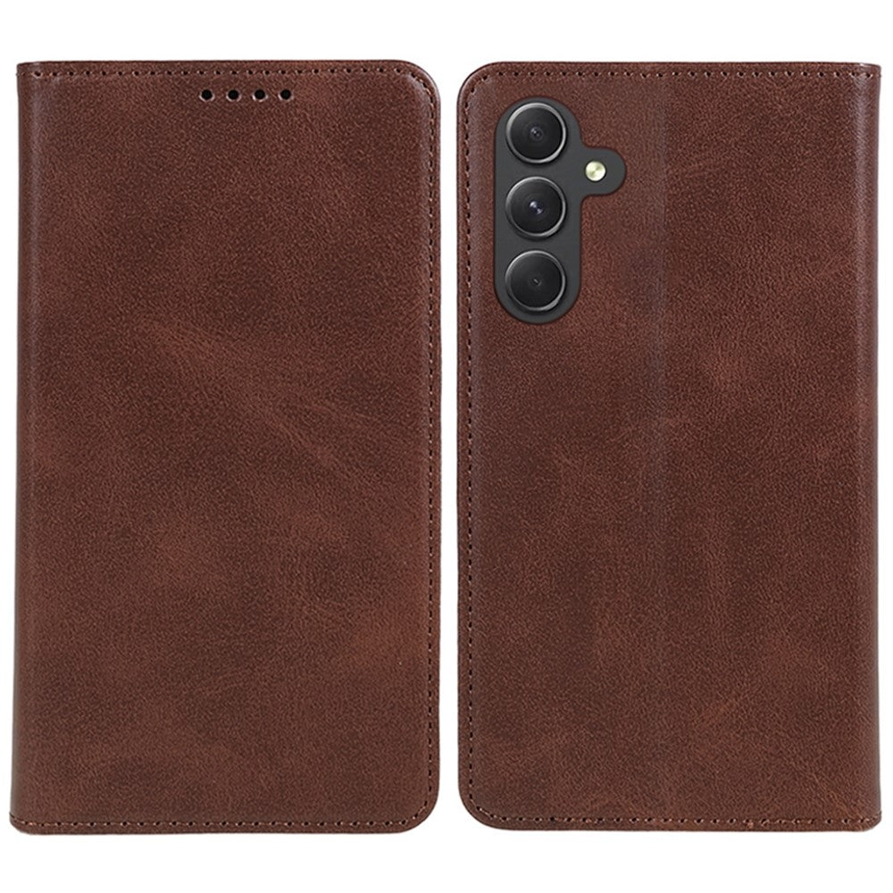 For Samsung Galaxy A57 5G Case Strong Magnetic PU Leather Phone Cover Calf Texture - Brown