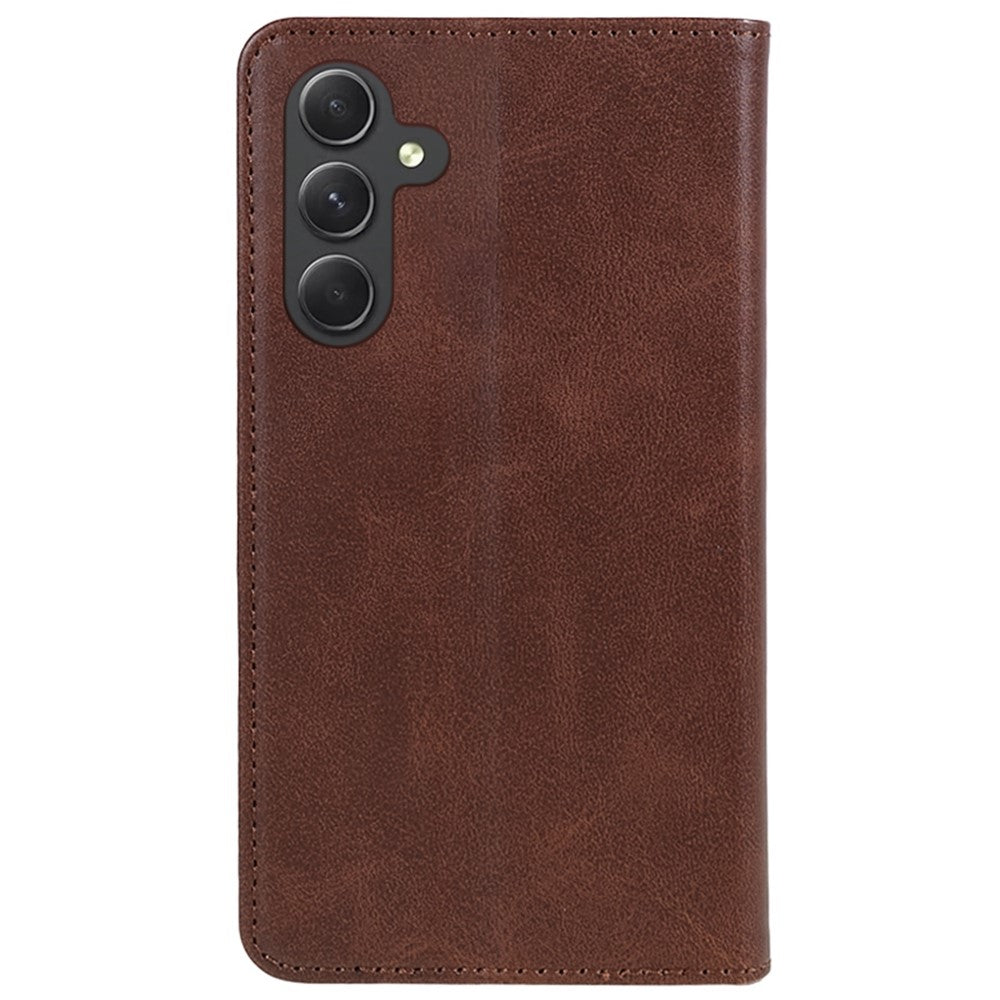For Samsung Galaxy A57 5G Case Strong Magnetic PU Leather Phone Cover Calf Texture - Brown