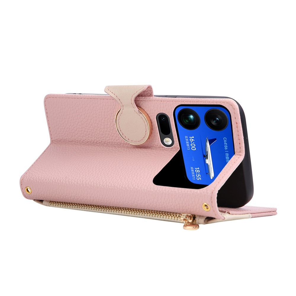 For Xiaomi 17 Pro Max Case Zipper Wallet Color Splicing TPU PU Leather Flip Phone Cover with Strap - Pink