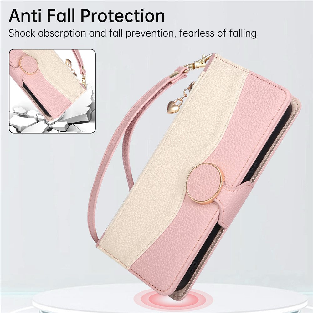 For Xiaomi 17 Pro Max Case Zipper Wallet Color Splicing TPU PU Leather Flip Phone Cover with Strap - Pink