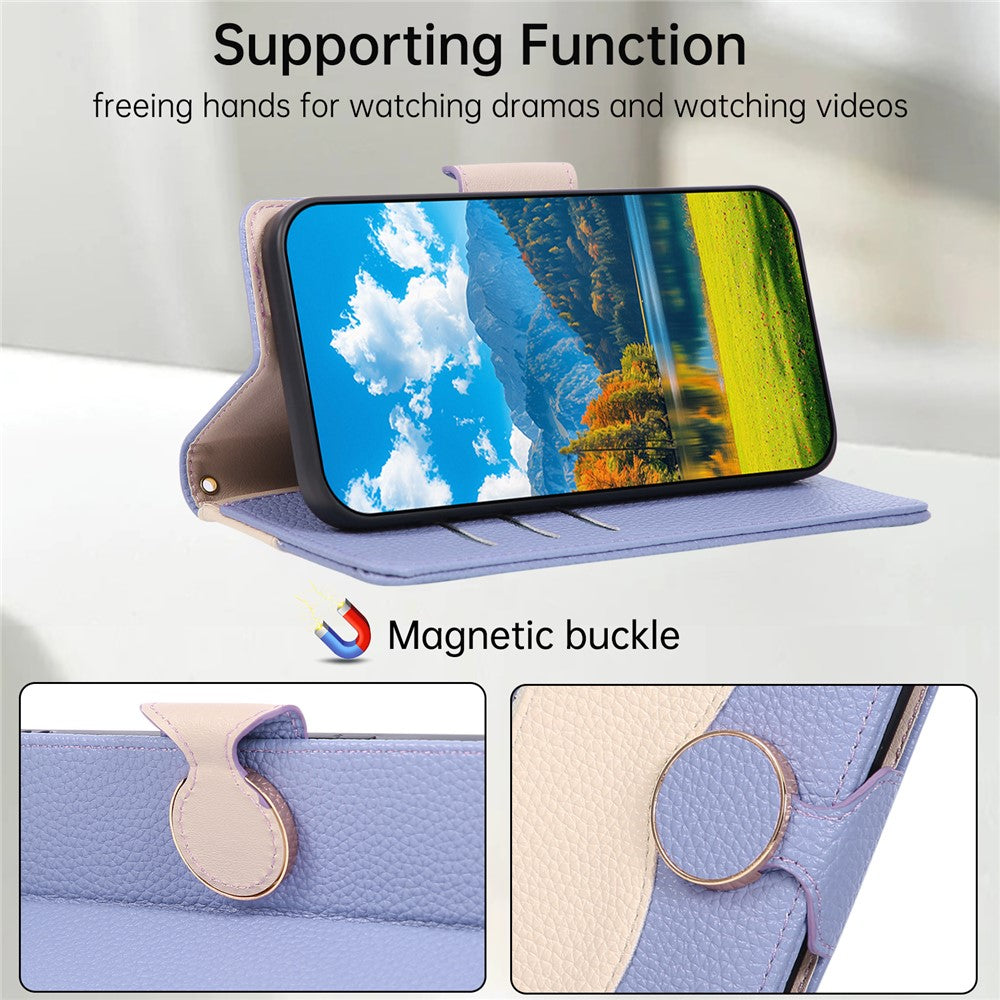 For Xiaomi 17 Pro Max Case Zipper Wallet Color Splicing TPU PU Leather Flip Phone Cover with Strap - Purple