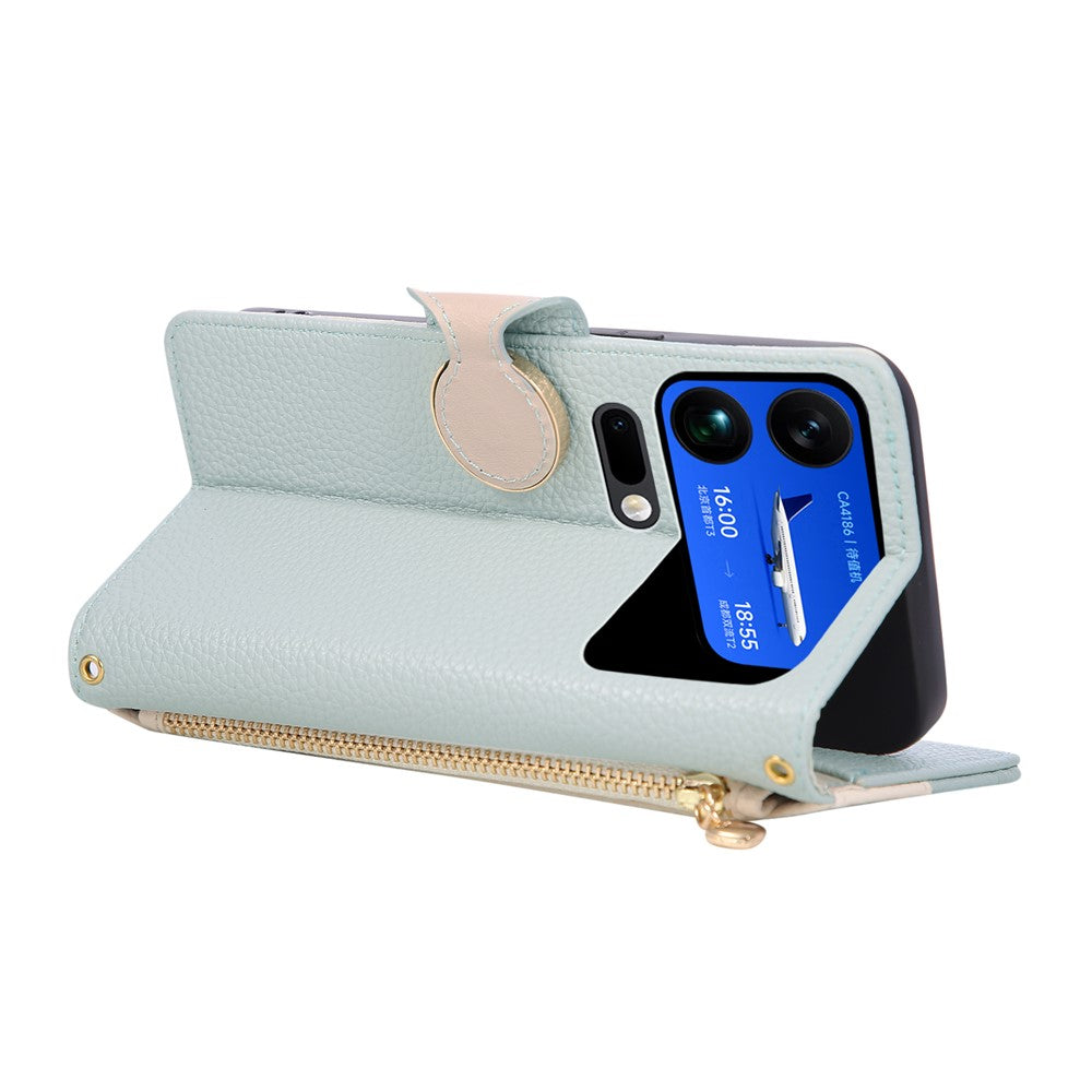 For Xiaomi 17 Pro Max Case Zipper Wallet Color Splicing TPU PU Leather Flip Phone Cover with Strap - Green