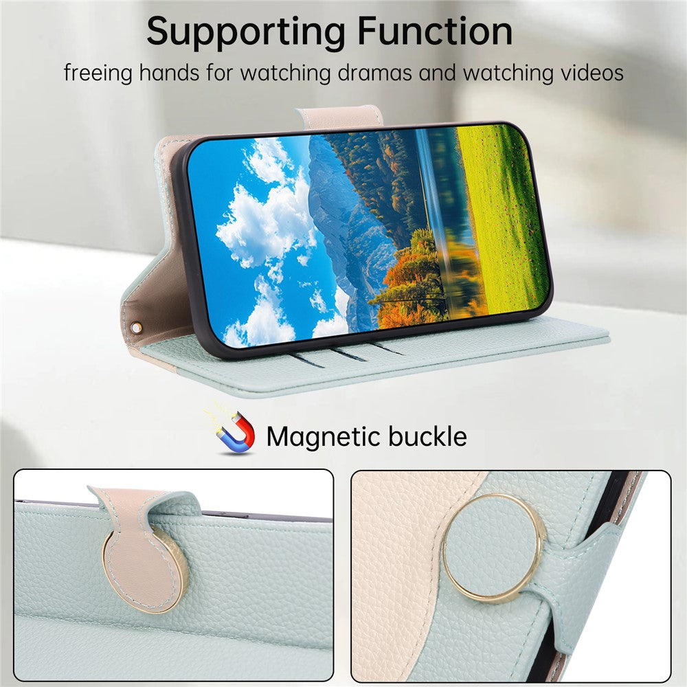 For Xiaomi 17 Pro Max Case Zipper Wallet Color Splicing TPU PU Leather Flip Phone Cover with Strap - Green