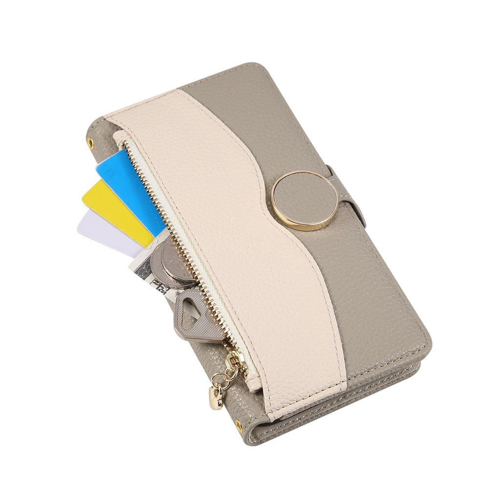 For Xiaomi 17 Pro Max Case Zipper Wallet Color Splicing TPU PU Leather Flip Phone Cover with Strap - Grey