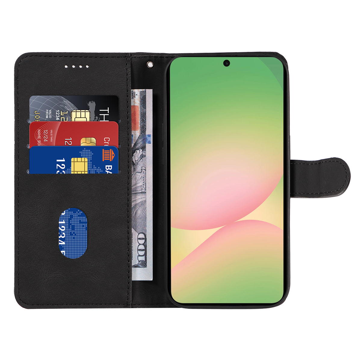 For Samsung Galaxy A57 5G Wallet Case Leather Phone Cover Stand with Curved Line Design -  Black