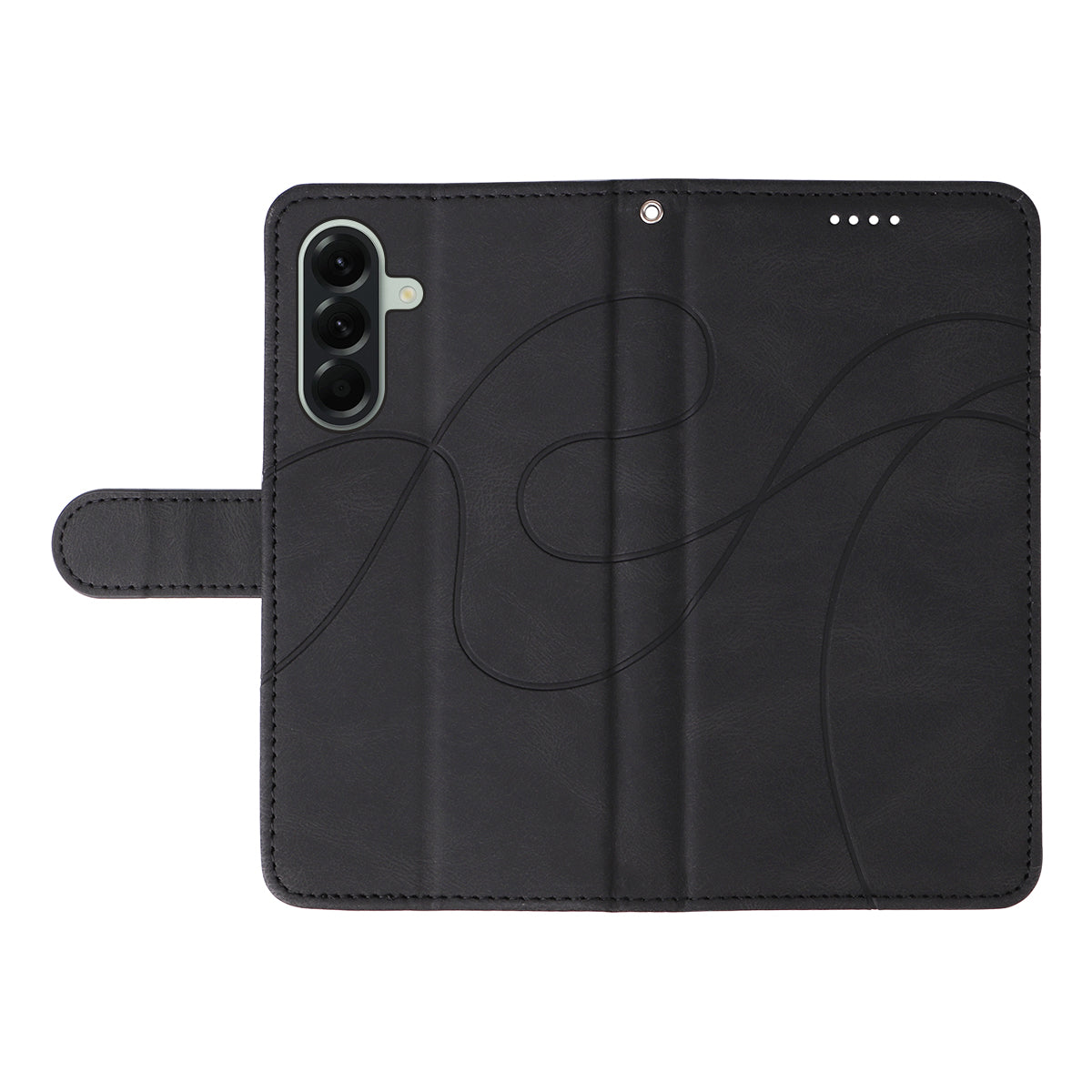 For Samsung Galaxy A57 5G Wallet Case Leather Phone Cover Stand with Curved Line Design -  Black