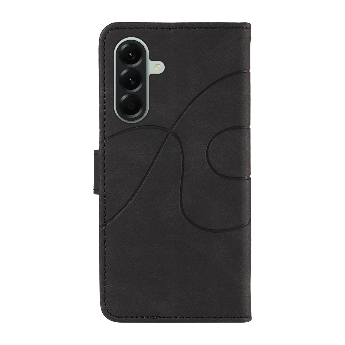 For Samsung Galaxy A57 5G Wallet Case Leather Phone Cover Stand with Curved Line Design -  Black
