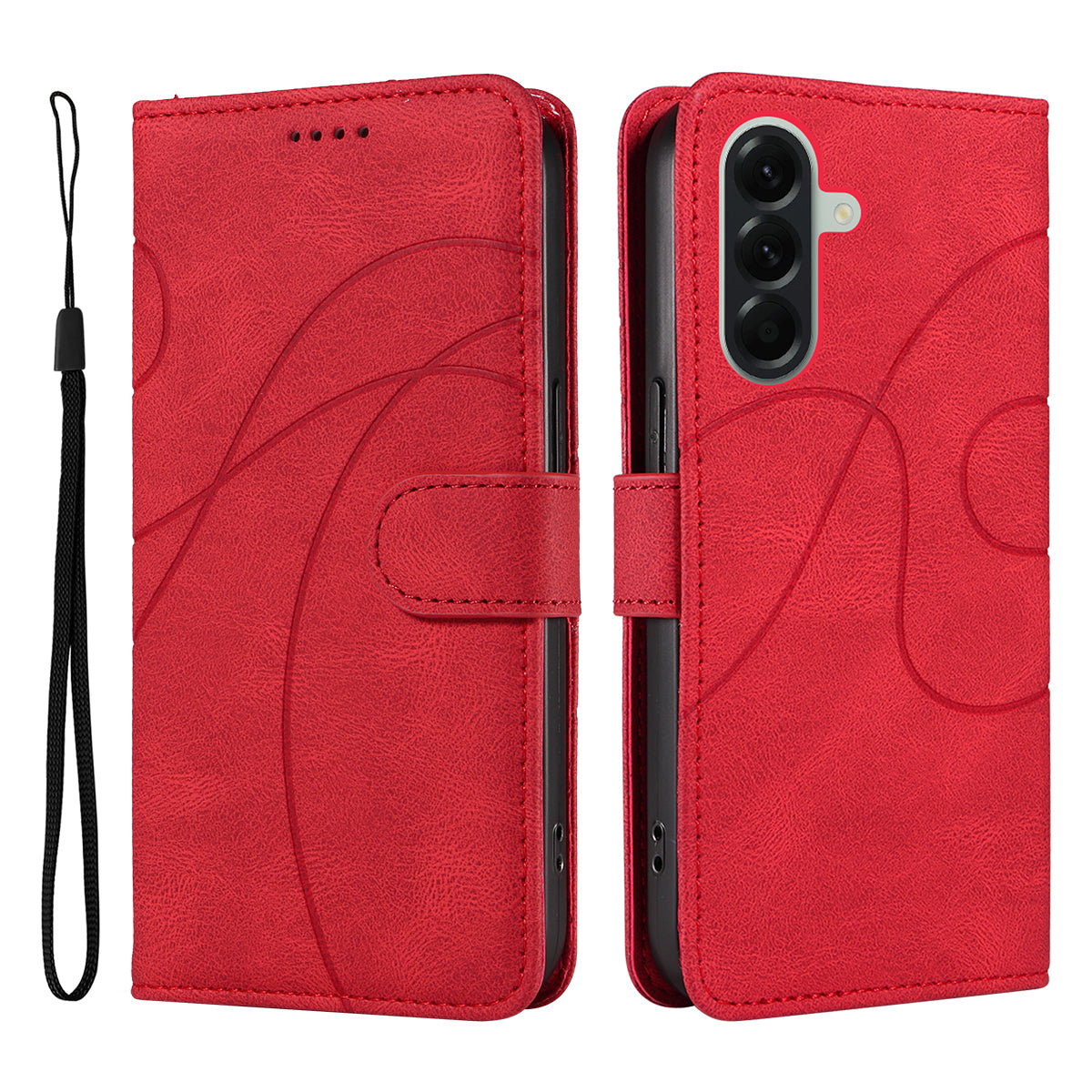 For Samsung Galaxy A57 5G Wallet Case Leather Phone Cover Stand with Curved Line Design - Red
