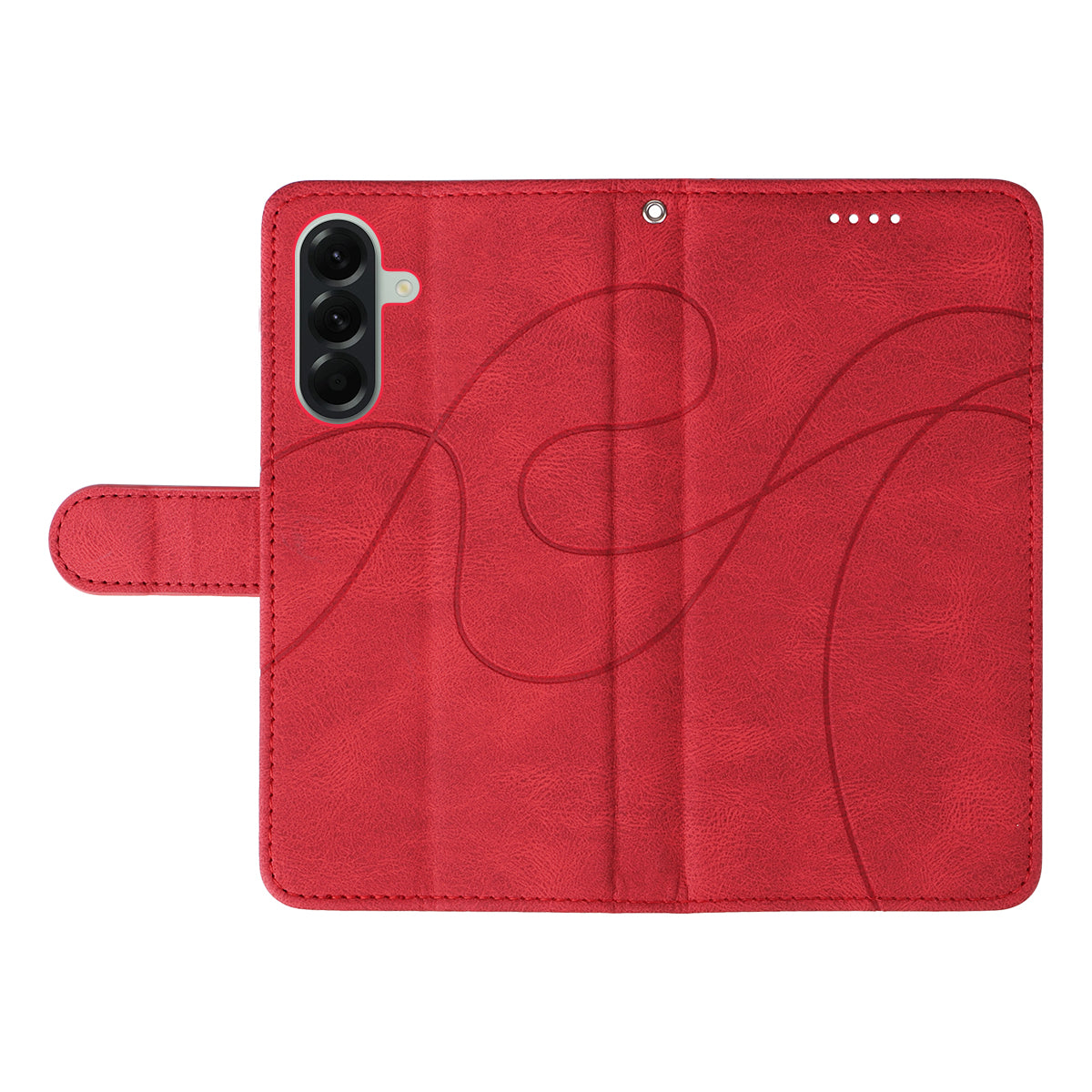 For Samsung Galaxy A57 5G Wallet Case Leather Phone Cover Stand with Curved Line Design - Red