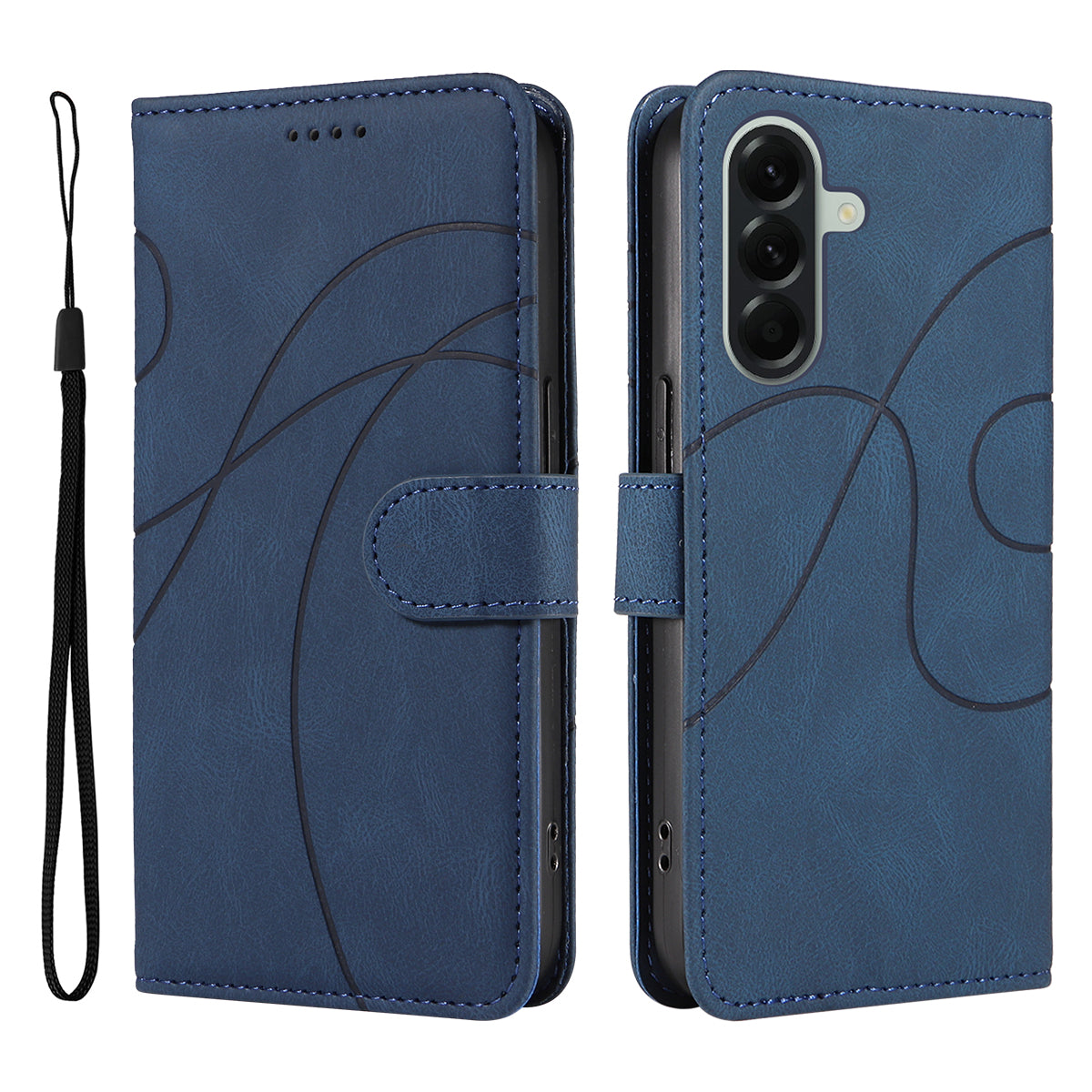 For Samsung Galaxy A57 5G Wallet Case Leather Phone Cover Stand with Curved Line Design - Blue