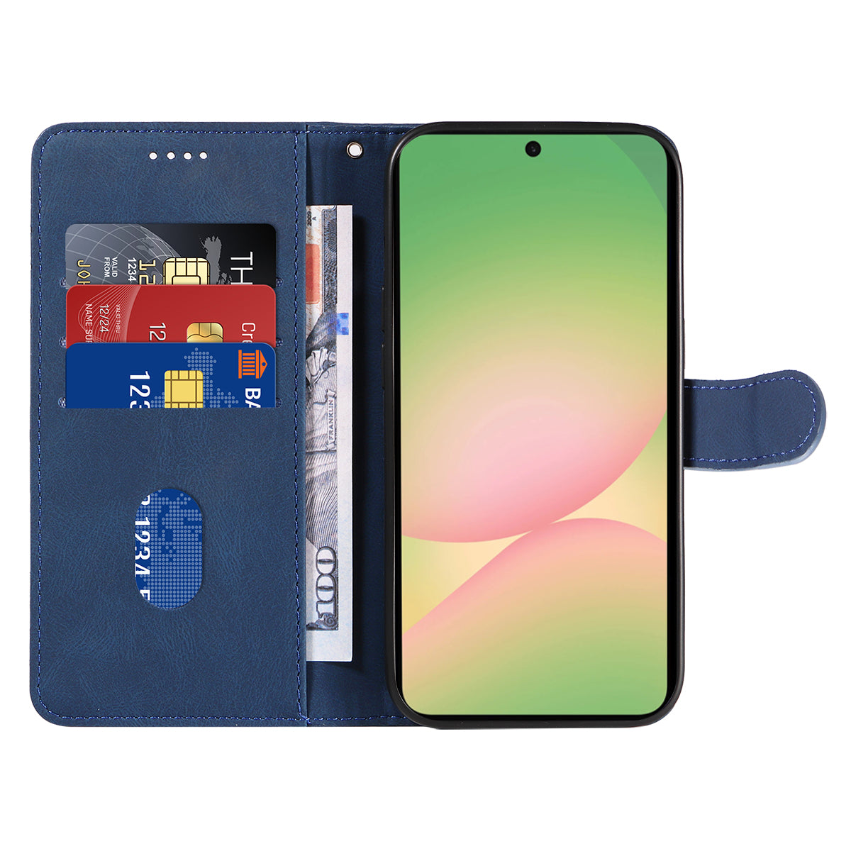 For Samsung Galaxy A57 5G Wallet Case Leather Phone Cover Stand with Curved Line Design - Blue