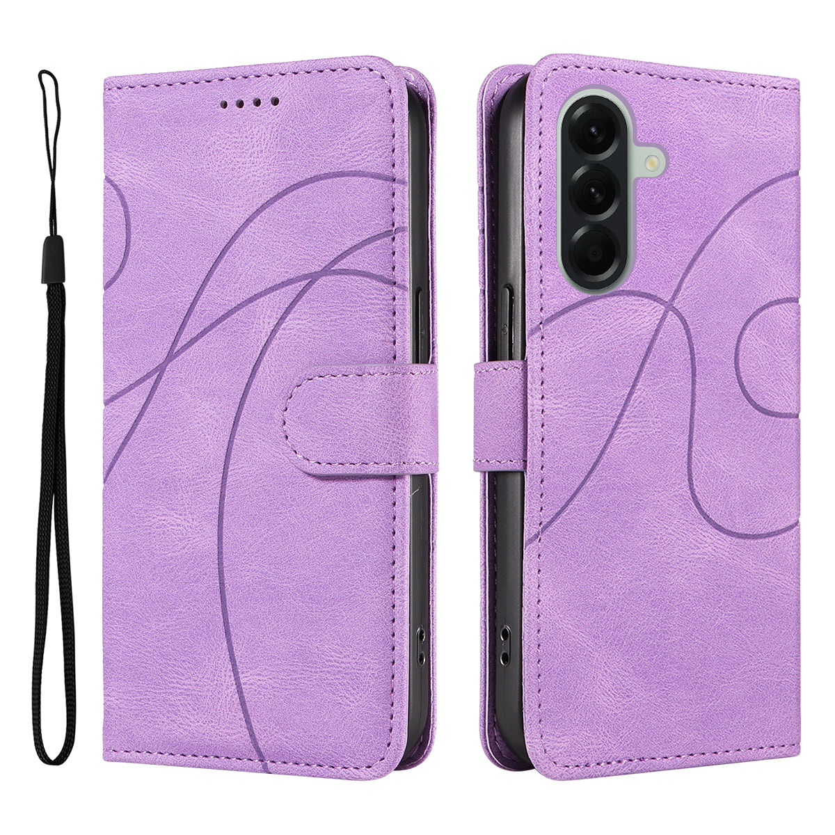 For Samsung Galaxy A57 5G Wallet Case Leather Phone Cover Stand with Curved Line Design -  Light Purple