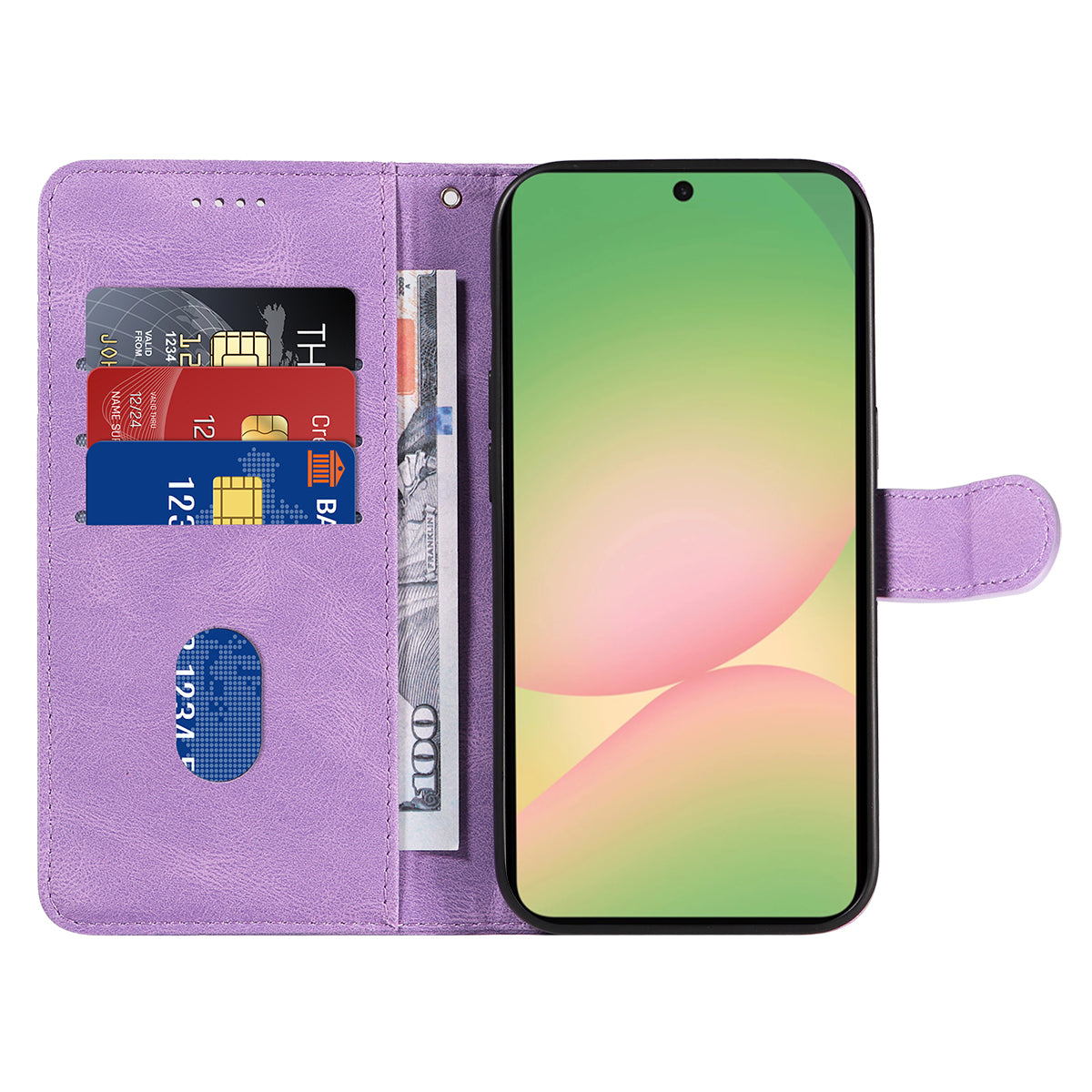 For Samsung Galaxy A57 5G Wallet Case Leather Phone Cover Stand with Curved Line Design -  Light Purple
