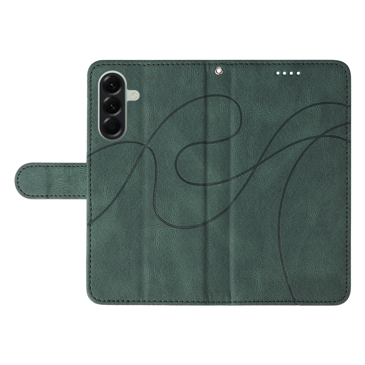 For Samsung Galaxy A57 5G Wallet Case Leather Phone Cover Stand with Curved Line Design - Green