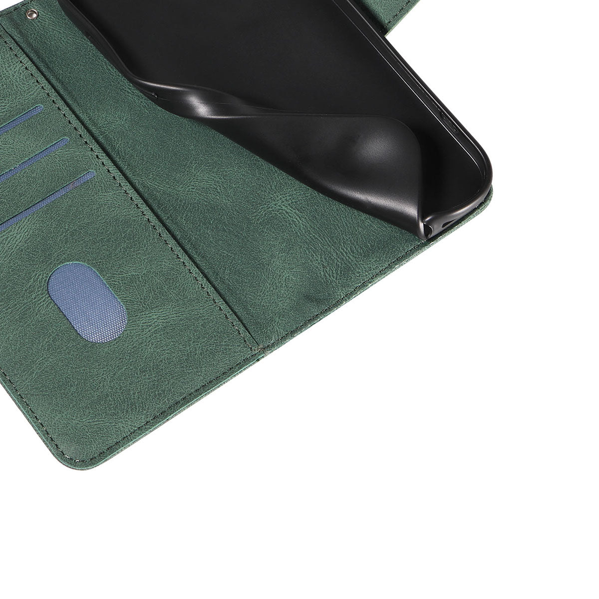 For Samsung Galaxy A57 5G Wallet Case Leather Phone Cover Stand with Curved Line Design - Green