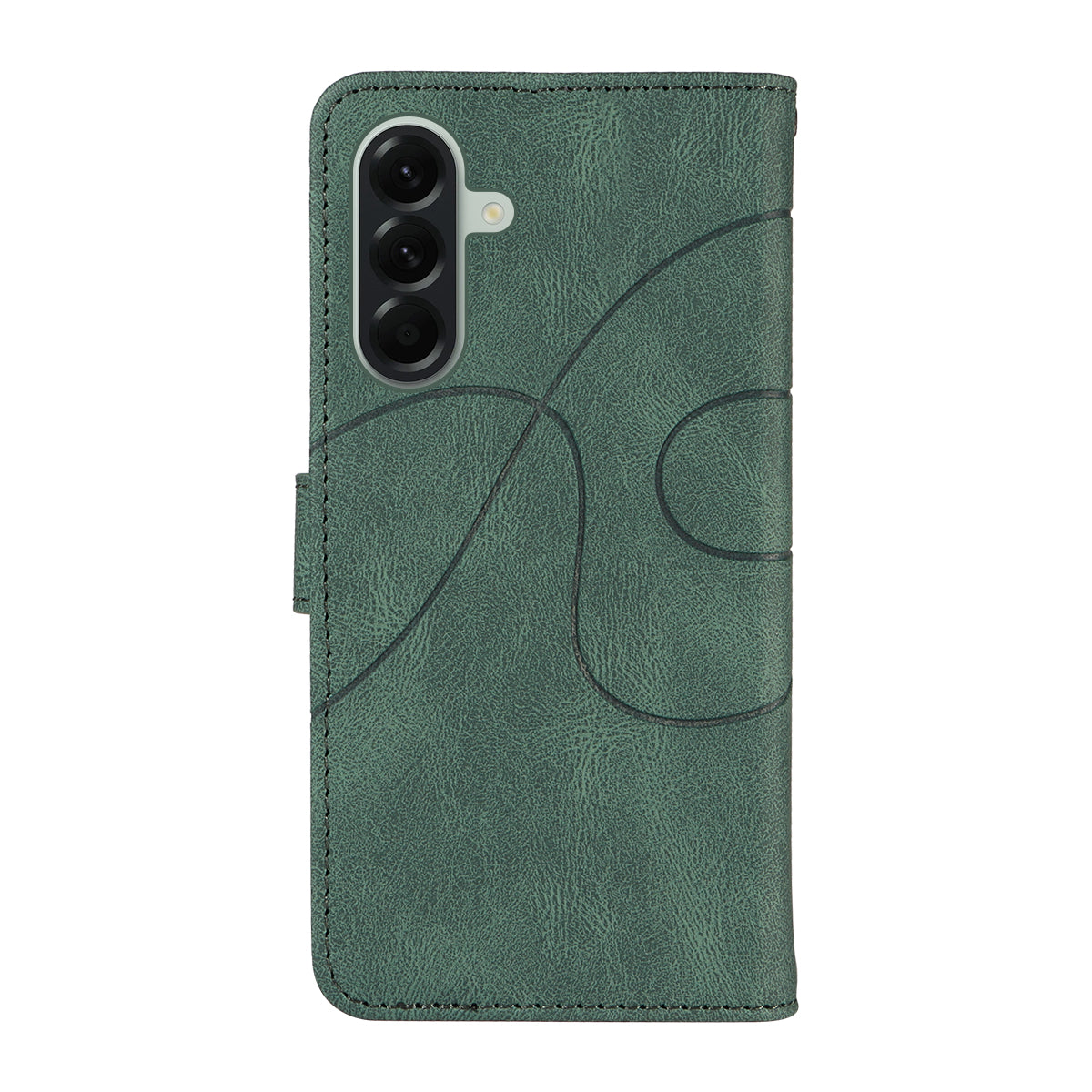 For Samsung Galaxy A57 5G Wallet Case Leather Phone Cover Stand with Curved Line Design - Green