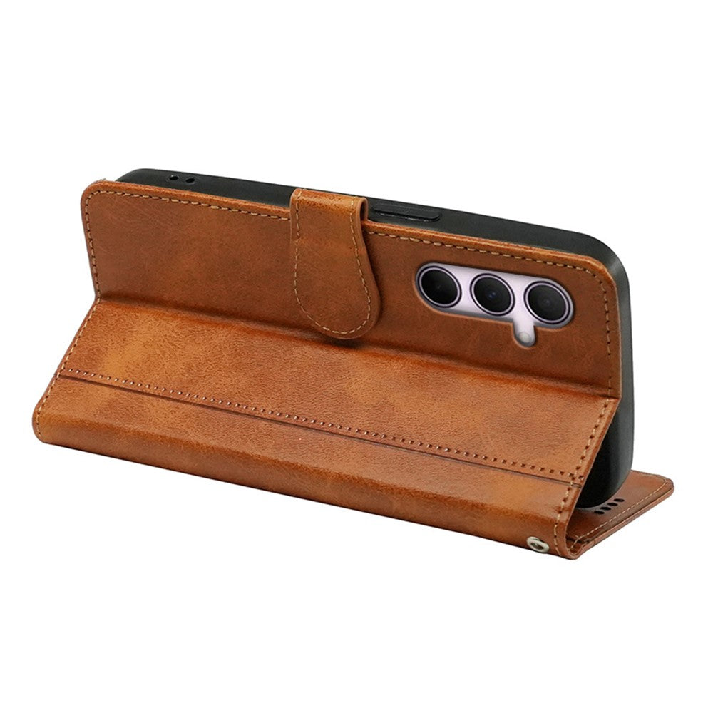 For Samsung Galaxy A57 5G Case Calf Texture Leather Stand Book Style Phone Cover - Yellow