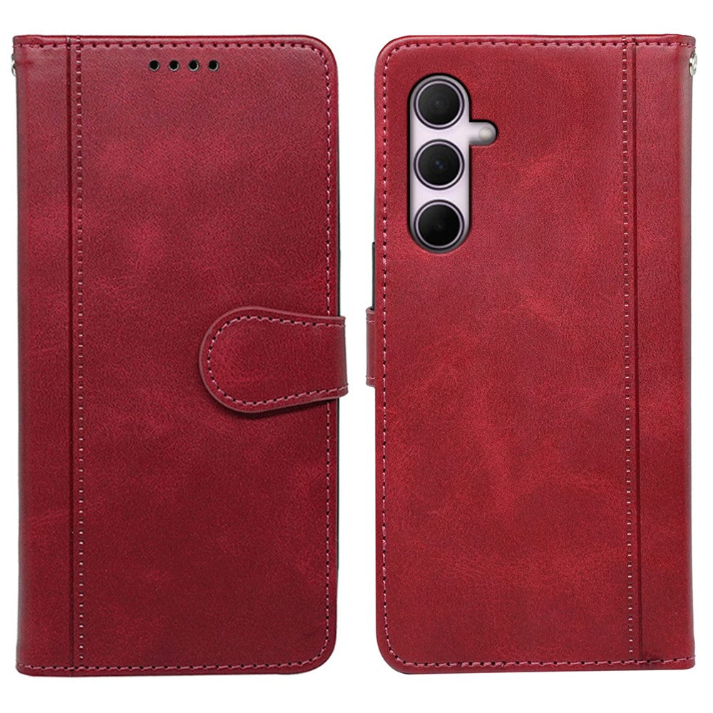 For Samsung Galaxy A57 5G Case Calf Texture Leather Stand Book Style Phone Cover - Red
