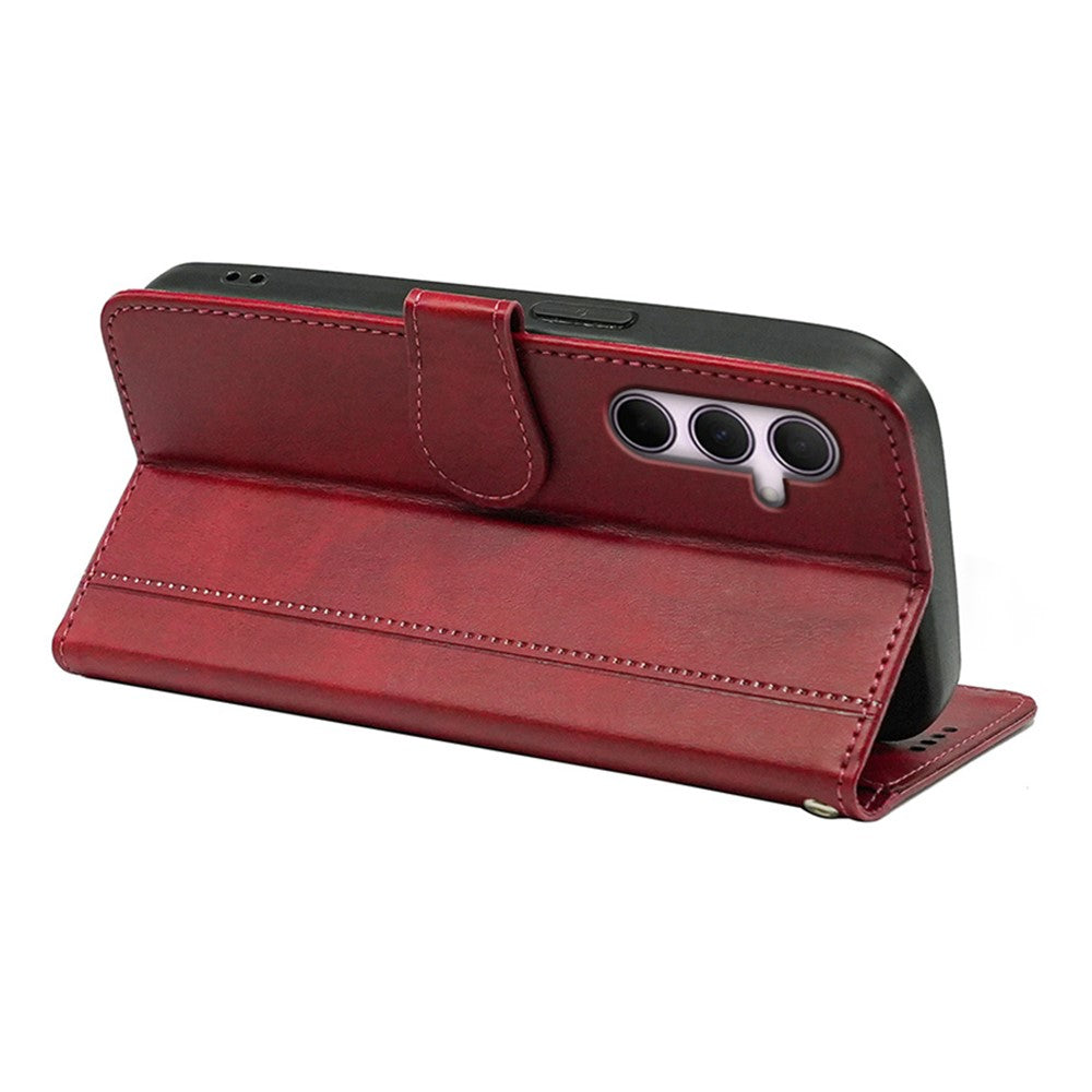 For Samsung Galaxy A57 5G Case Calf Texture Leather Stand Book Style Phone Cover - Red