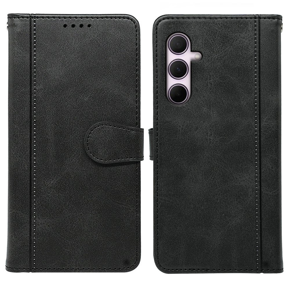 For Samsung Galaxy A57 5G Case Calf Texture Leather Stand Book Style Phone Cover - Black