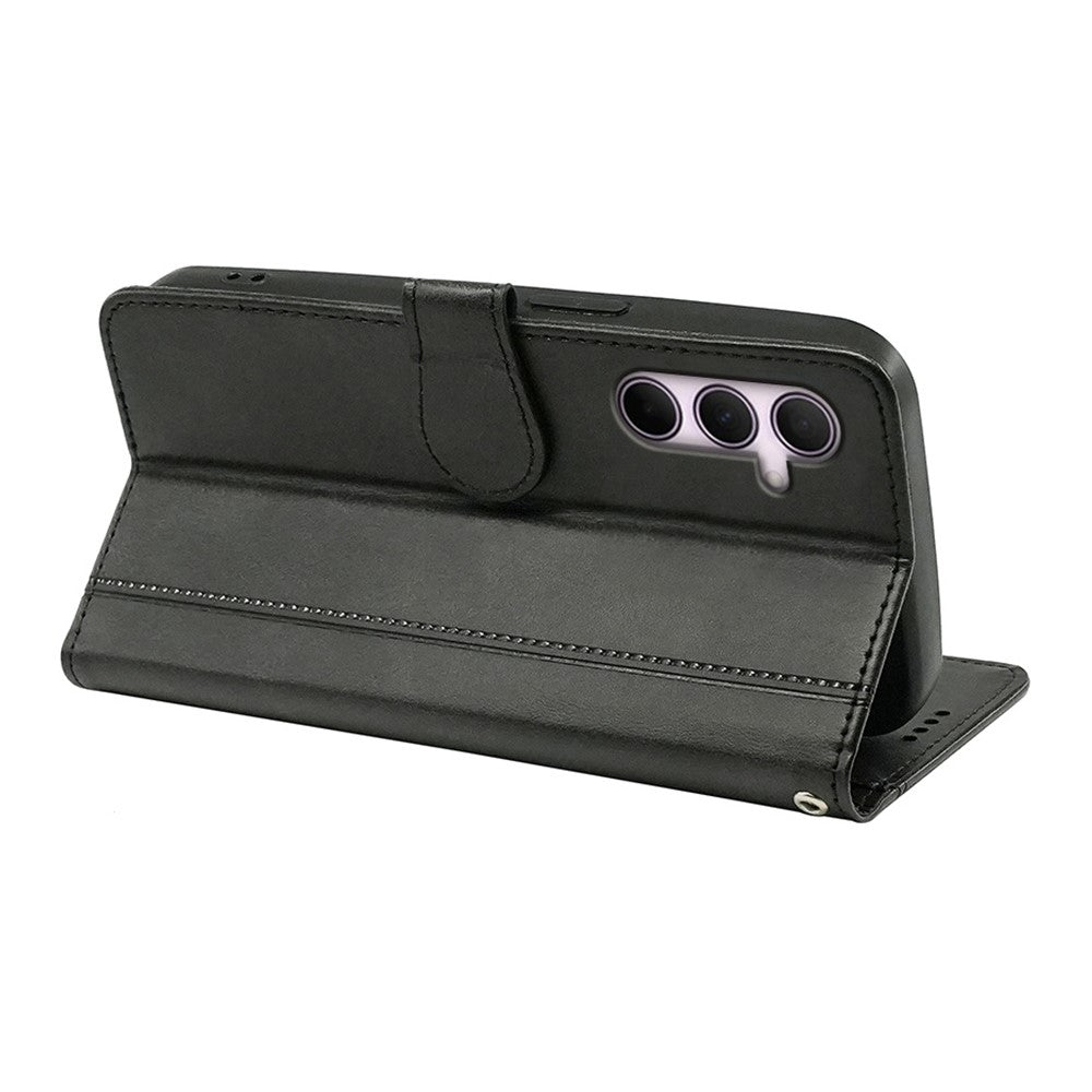 For Samsung Galaxy A57 5G Case Calf Texture Leather Stand Book Style Phone Cover - Black