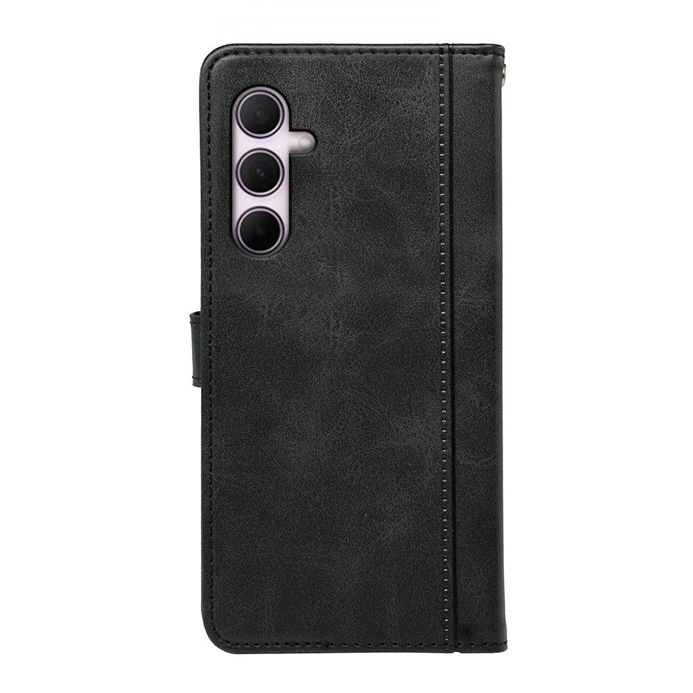 For Samsung Galaxy A57 5G Case Calf Texture Leather Stand Book Style Phone Cover - Black