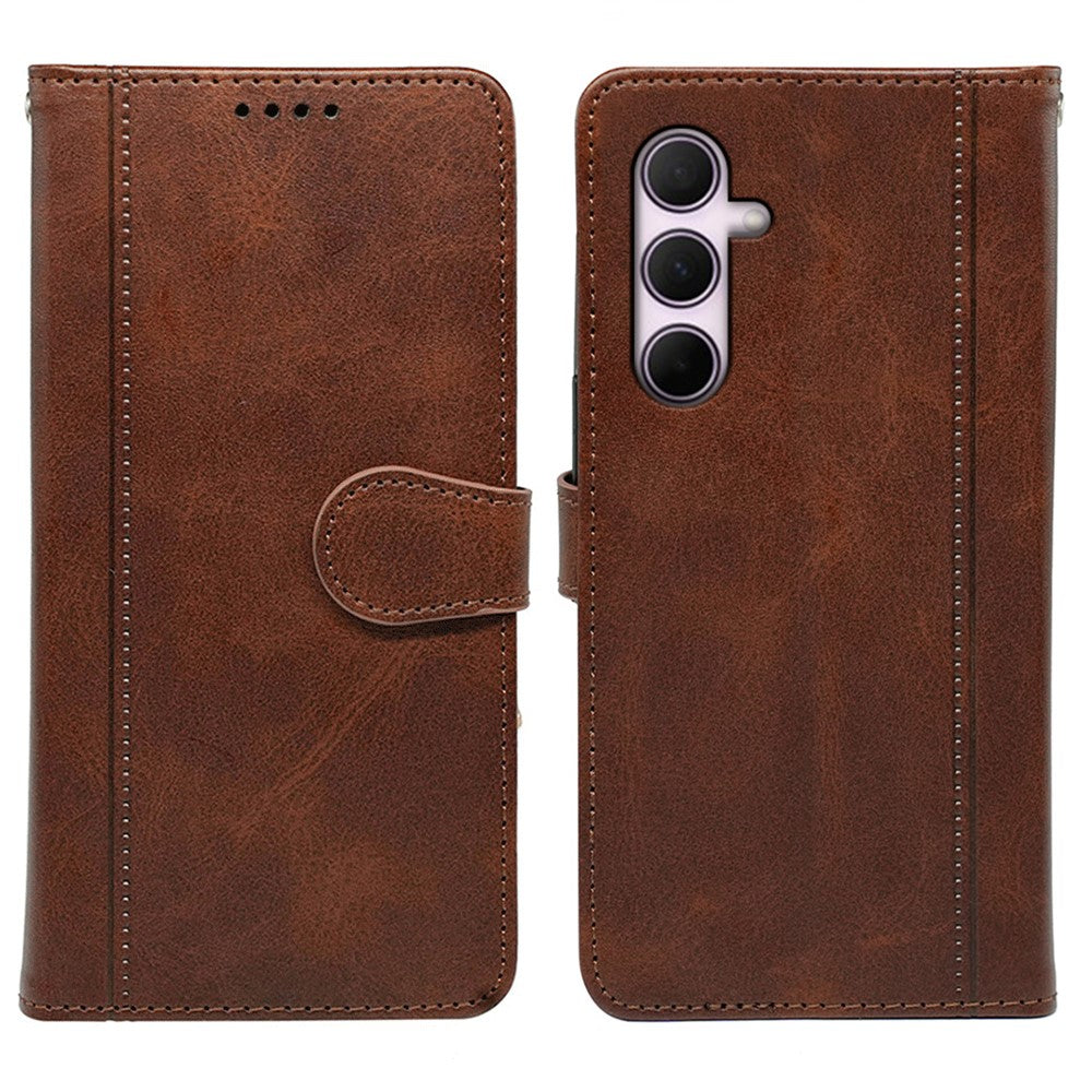 For Samsung Galaxy A57 5G Case Calf Texture Leather Stand Book Style Phone Cover - Brown