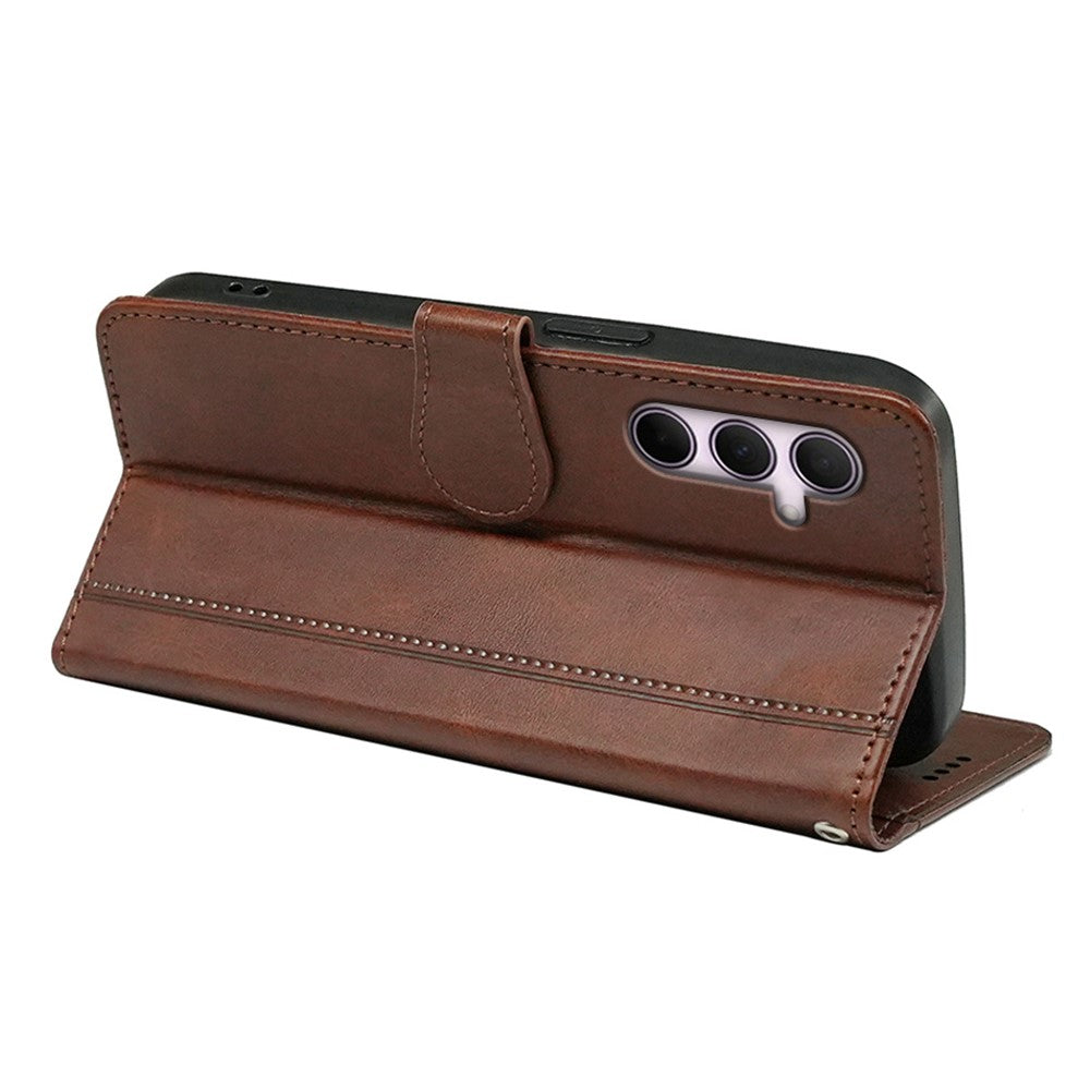 For Samsung Galaxy A57 5G Case Calf Texture Leather Stand Book Style Phone Cover - Brown