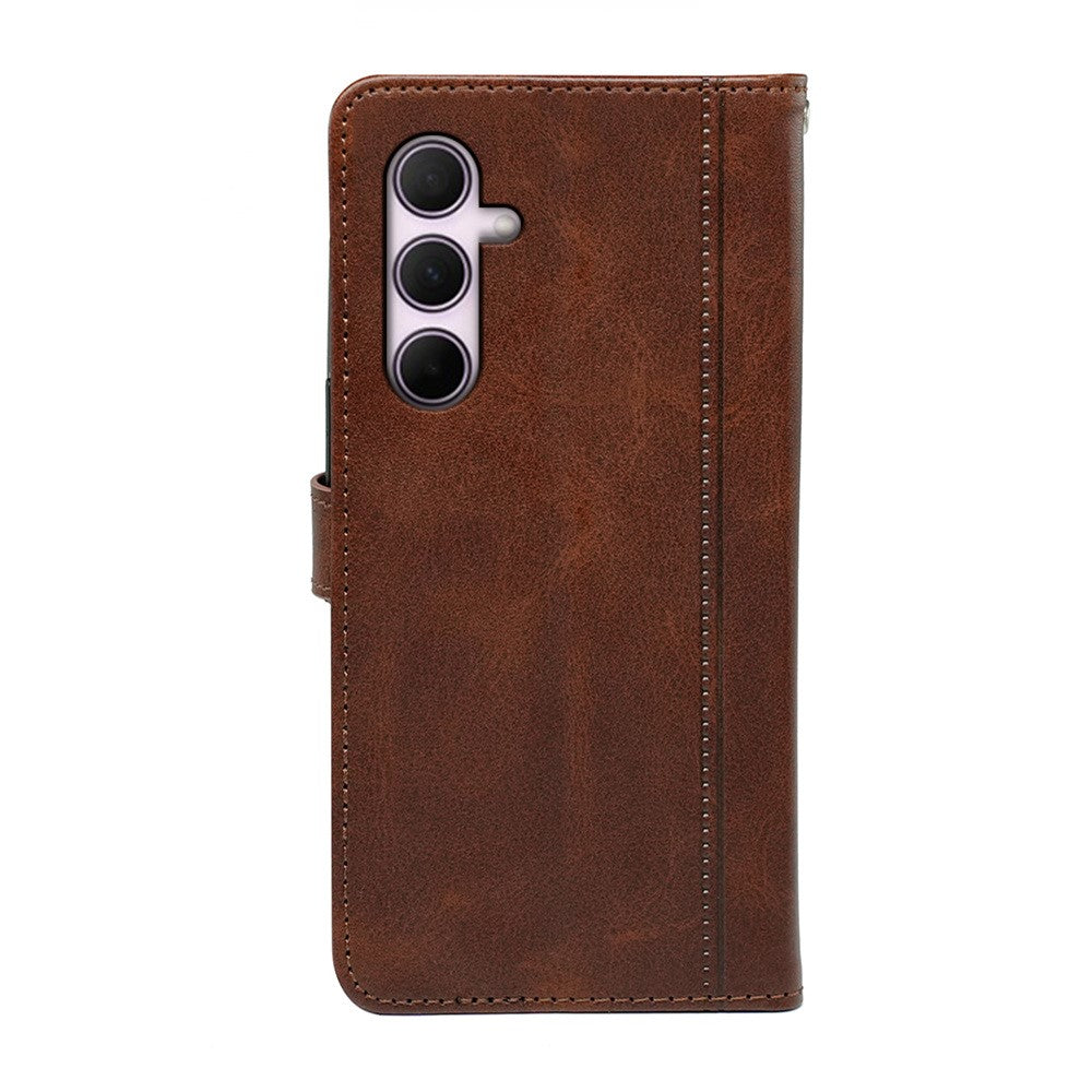 For Samsung Galaxy A57 5G Case Calf Texture Leather Stand Book Style Phone Cover - Brown