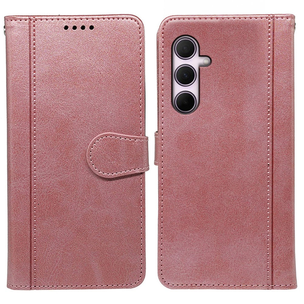 For Samsung Galaxy A57 5G Case Calf Texture Leather Stand Book Style Phone Cover - Rose Gold
