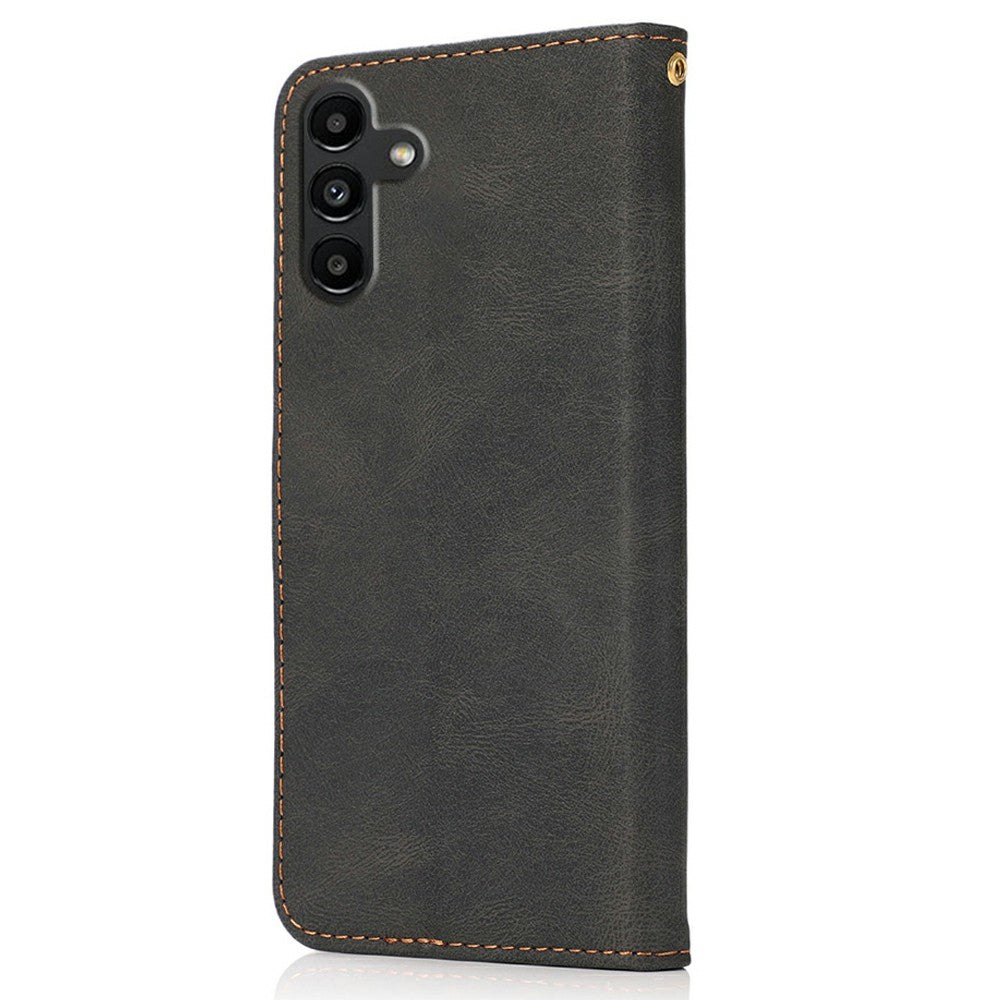 For Samsung Galaxy A57 5G Case Color Splicing Wallet Stand Leather Phone Cover with Wrist Strap - Black  /  Brown