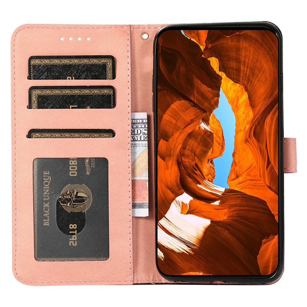 For Samsung Galaxy A57 5G Case Color Splicing Wallet Stand Leather Phone Cover with Wrist Strap - Black  /  Rose Gold