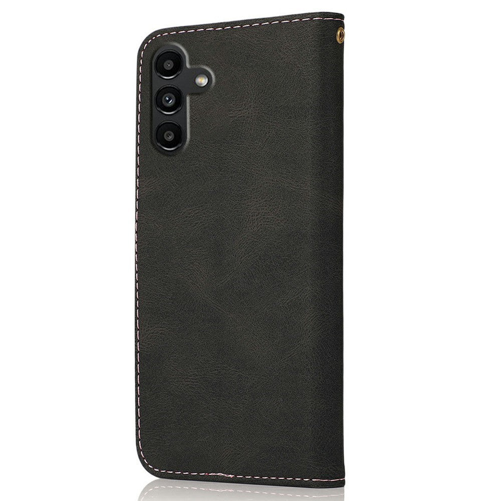 For Samsung Galaxy A57 5G Case Color Splicing Wallet Stand Leather Phone Cover with Wrist Strap - Black  /  Rose Gold