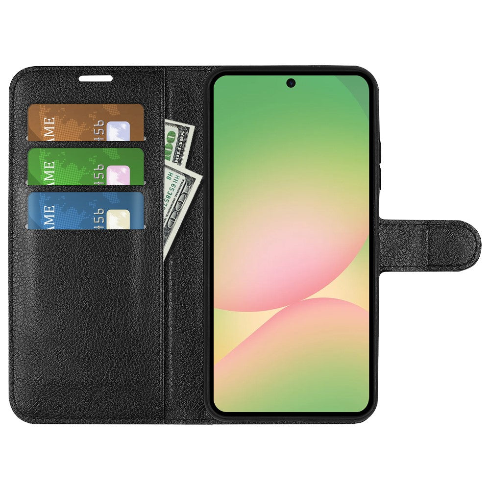 For Samsung Galaxy A57 5G Case Wallet Stand Litchi Texture Shockproof Leather Phone Cover - Black