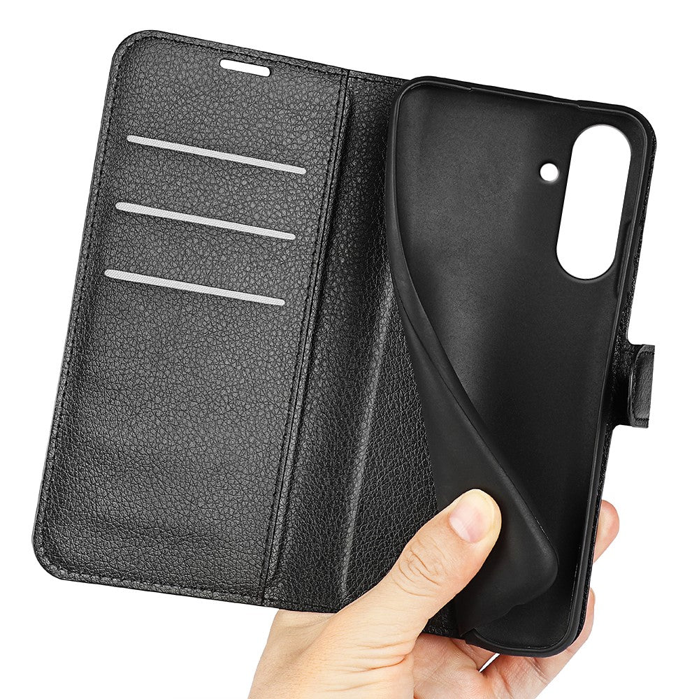 For Samsung Galaxy A57 5G Case Wallet Stand Litchi Texture Shockproof Leather Phone Cover - Black