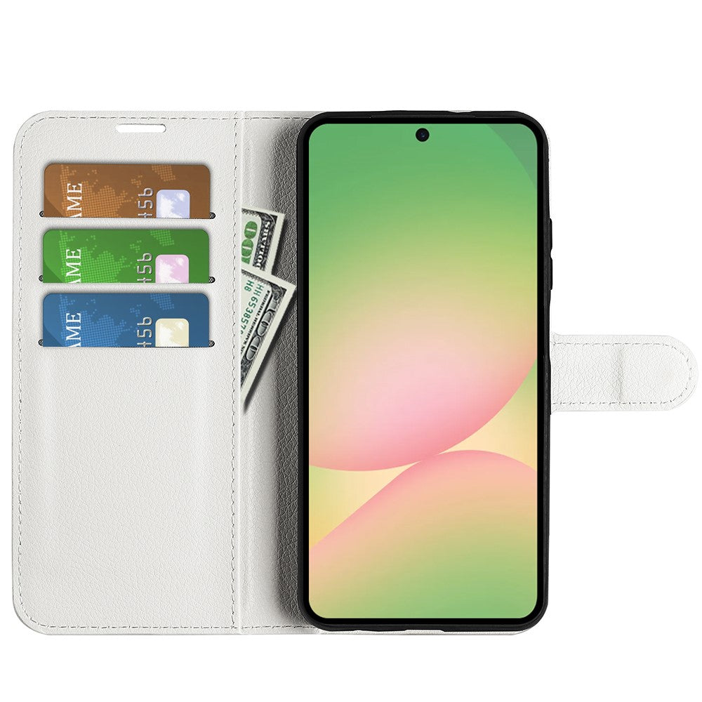 For Samsung Galaxy A57 5G Case Wallet Stand Litchi Texture Shockproof Leather Phone Cover - White