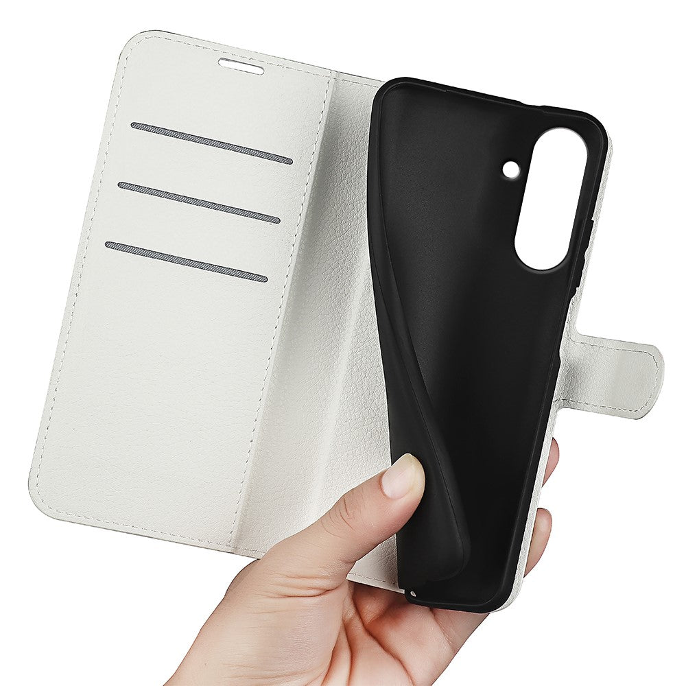 For Samsung Galaxy A57 5G Case Wallet Stand Litchi Texture Shockproof Leather Phone Cover - White